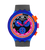 Swatch Big Bold Herrenuhr: blaues Gehäuse, schwarzes Textilarmband, schwarzes Zifferblatt
