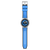 Armbanduhr mit blauem Silikonarmband und Edelstahlgehäuse, Seitenansicht der Uhr