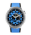 Armbanduhr mit blauem Zifferblatt, Edelstahlgehäuse und blauem Silikonarmband, Skeleton-Optik