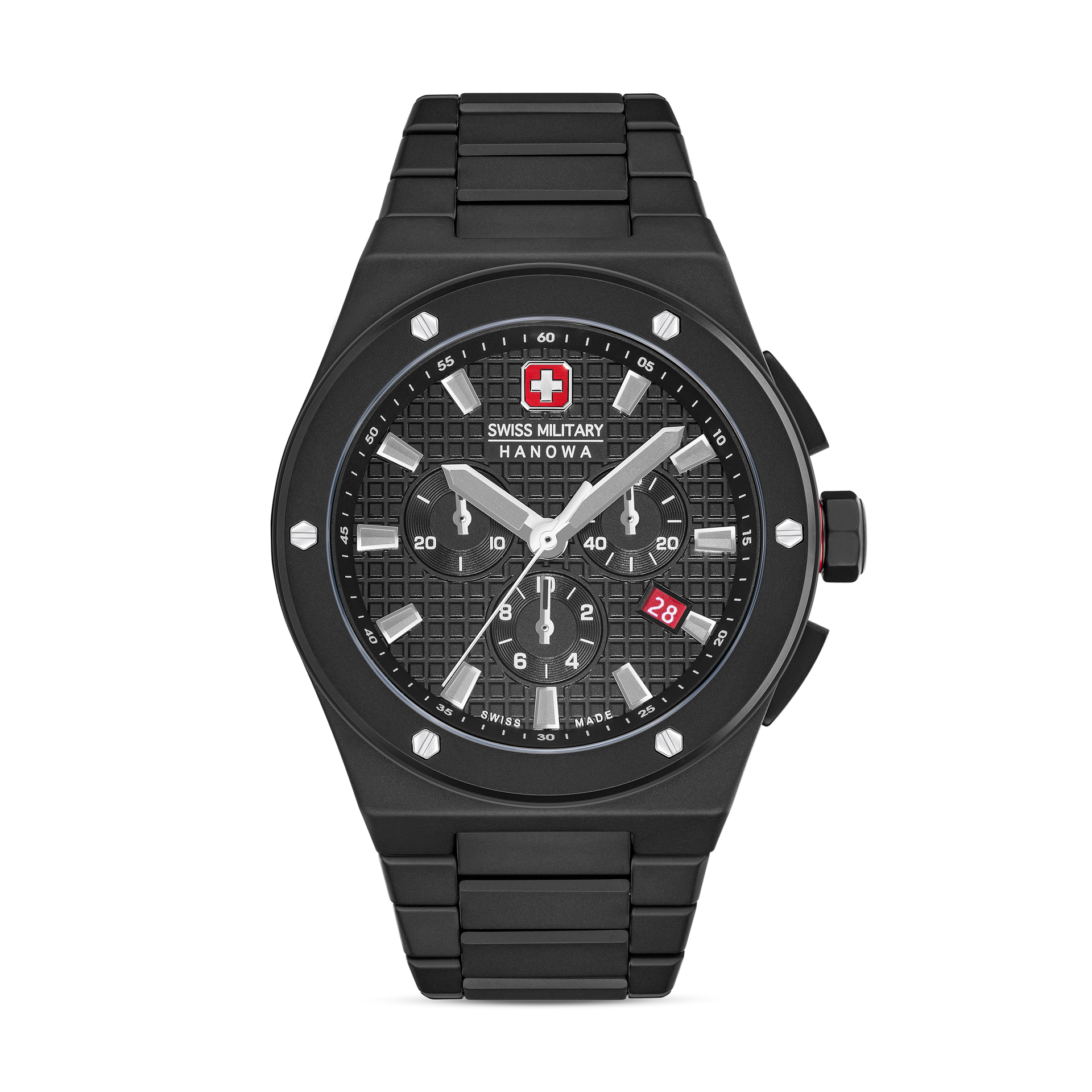 Herren-Armbanduhr mit Chronograph, schwarzes Zifferblatt und schwarzes Armband