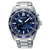 Bracelet de montre pour homme en acier inoxydable argenté, cadran bleu et guichet date