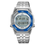 Seiko Herrenarmbanduhr: Metallarmband, schwarzes Digitalziffernblatt, blaue Akzente an der Lünette
