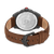 Uhr-Rückseite mit Edelstahlboden und braunem Lederband, Armband verstellbar