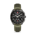 Herren-Chronograph mit schwarzem Zifferblatt und olivgrünem perforiertem Lederarmband