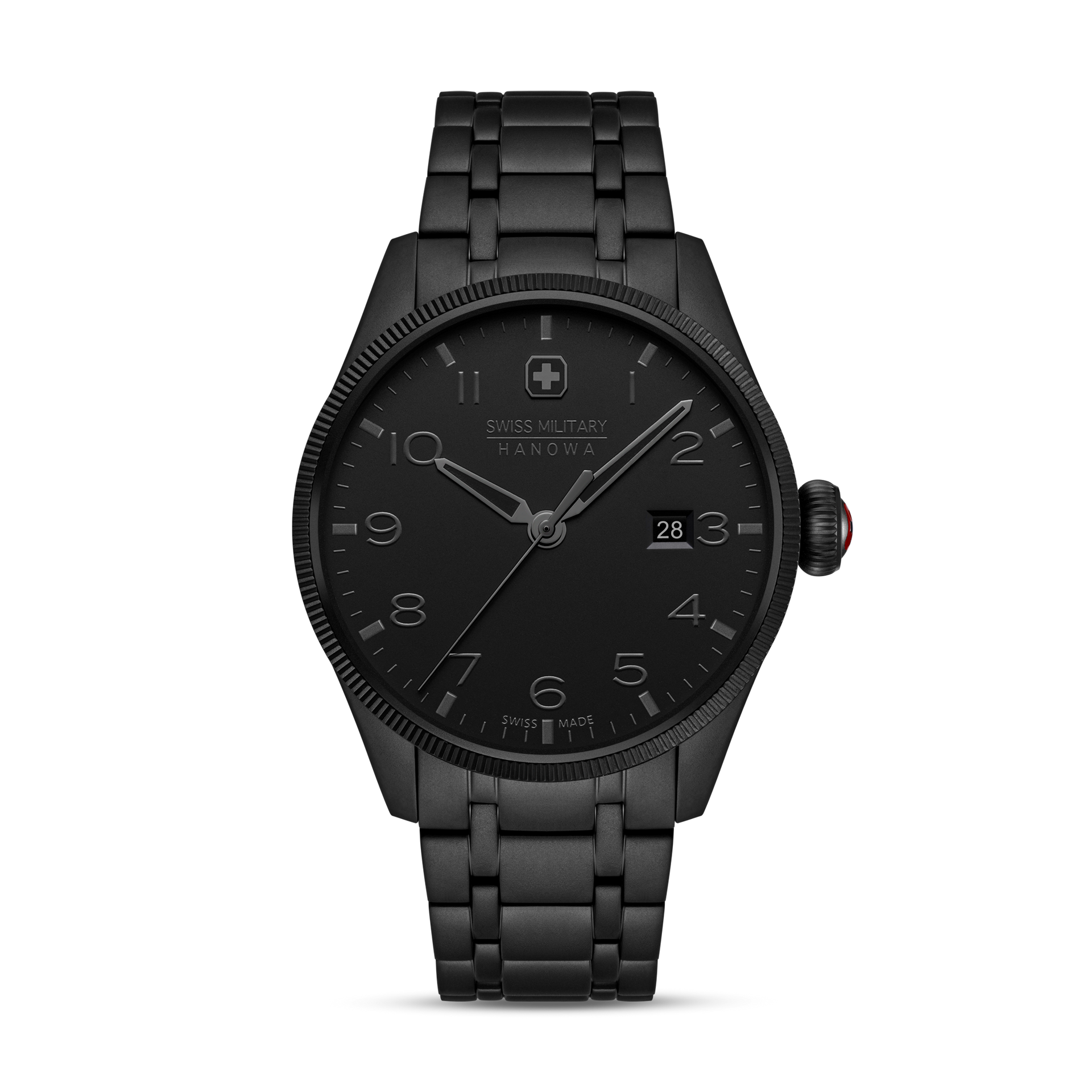 Herrenarmbanduhr, schwarzes Edelstahlarmband mit rundem Zifferblatt und Datumsanzeige