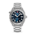 Herrenuhr mit silbernem Metallarmband und blauem Zifferblatt, Datumsanzeige