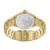 Herrenarmbanduhr-Rückseite mit goldfarbenem Edelstahlarmband und Gehäuse-Prägung.