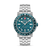 Herrenarmbanduhr mit Metallarmband, blau-grünem Zifferblatt und Taucherlünette