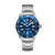 Herrenarmbanduhr mit blauem Zifferblatt, Metallarmband und Datumsanzeige bei 3 Uhr