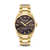 Herrenarmbanduhr mit goldfarbenem Metallband, dunklem Zifferblatt und Datumsanzeige 28