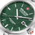 Herrenarmbanduhr-Zifferblatt in Nahaufnahme: grünes Muster mit Index und Zeigern
