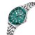 Swiss Military Hanowa Herrenuhr mit grünem Zifferblatt und Edelstahlarmband, seitliche Ansicht.