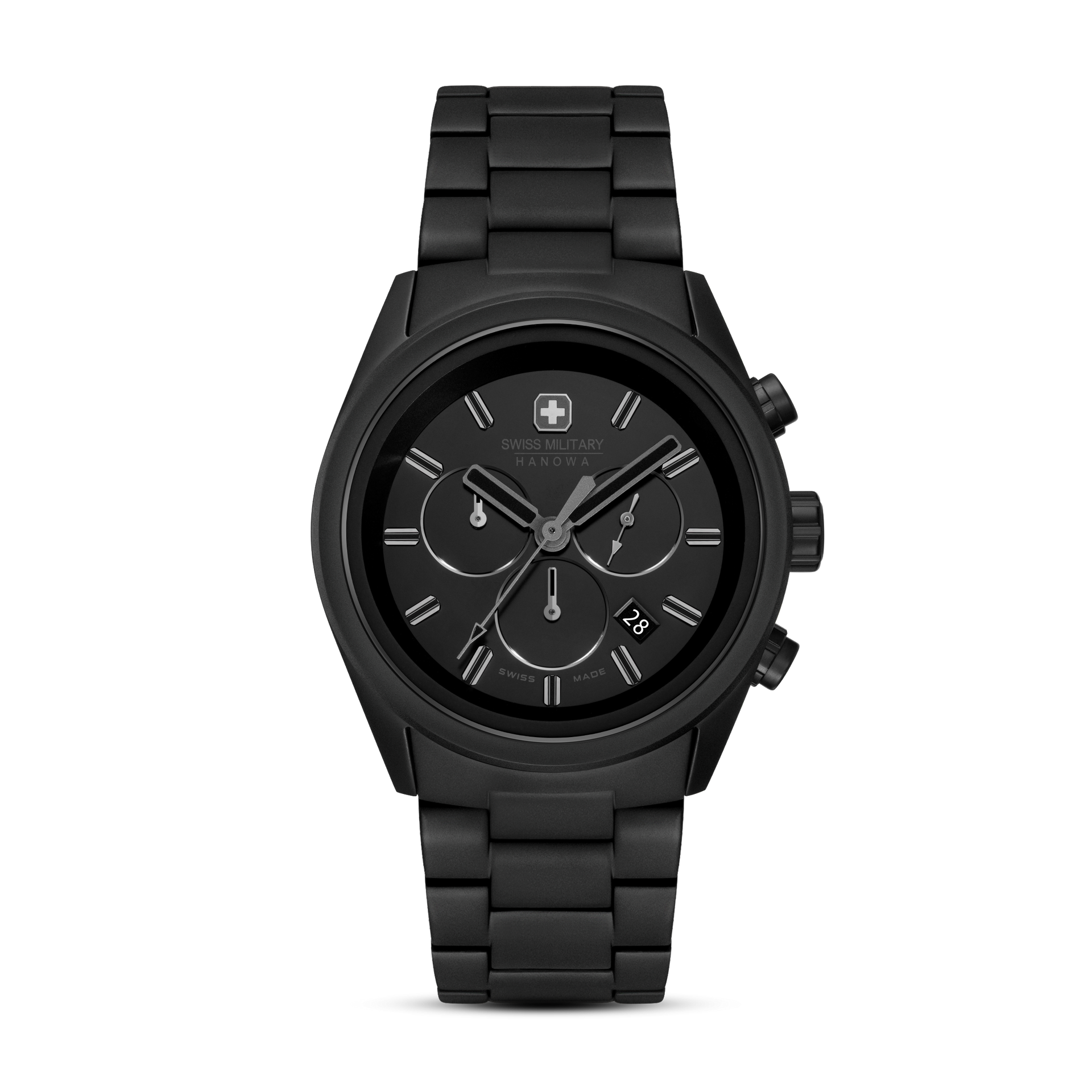 Herren-Chronograph Armbanduhr mit schwarzem Zifferblatt und schwarzem Metallarmband