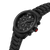Herren-Chronograph Armbanduhr mit schwarzem Zifferblatt, Metallband und seitlicher Krone