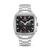 Herren-Chronograph mit Saphirglas, silberfarbenem Gehäuse und schwarzem Zifferblatt