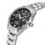 Herrenarmbanduhr mit schwarzem Zifferblatt, Chronograph-Design und silbernem Metallarmband