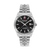 Herrenuhr mit silbernem Edelstahlarmband, schwarzem Zifferblatt und Automatik-Anzeige