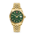 Goldfarbene Herrenarmbanduhr mit grünem Zifferblatt, Datumsanzeige und Metallband