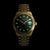 Goldfarbene Herrenarmbanduhr mit grünem Zifferblatt, Datumsfenster und Metallband