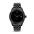 Herrenarmbanduhr mit schwarzem Zifferblatt, Gliederarmband und gerändelter Lünette
