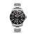 Herrenarmbanduhr mit schwarzem Zifferblatt, silbernem Metallband und drehbarer Lünette