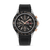 Herrenuhr mit schwarzem Zifferblatt, Chronograph, Tachymeter und perforiertem schwarzem Band