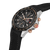 Chronographenarmbanduhr mit schwarzem Zifferblatt, Tachymeter, silbernem Gehäuse und schwarzem Band