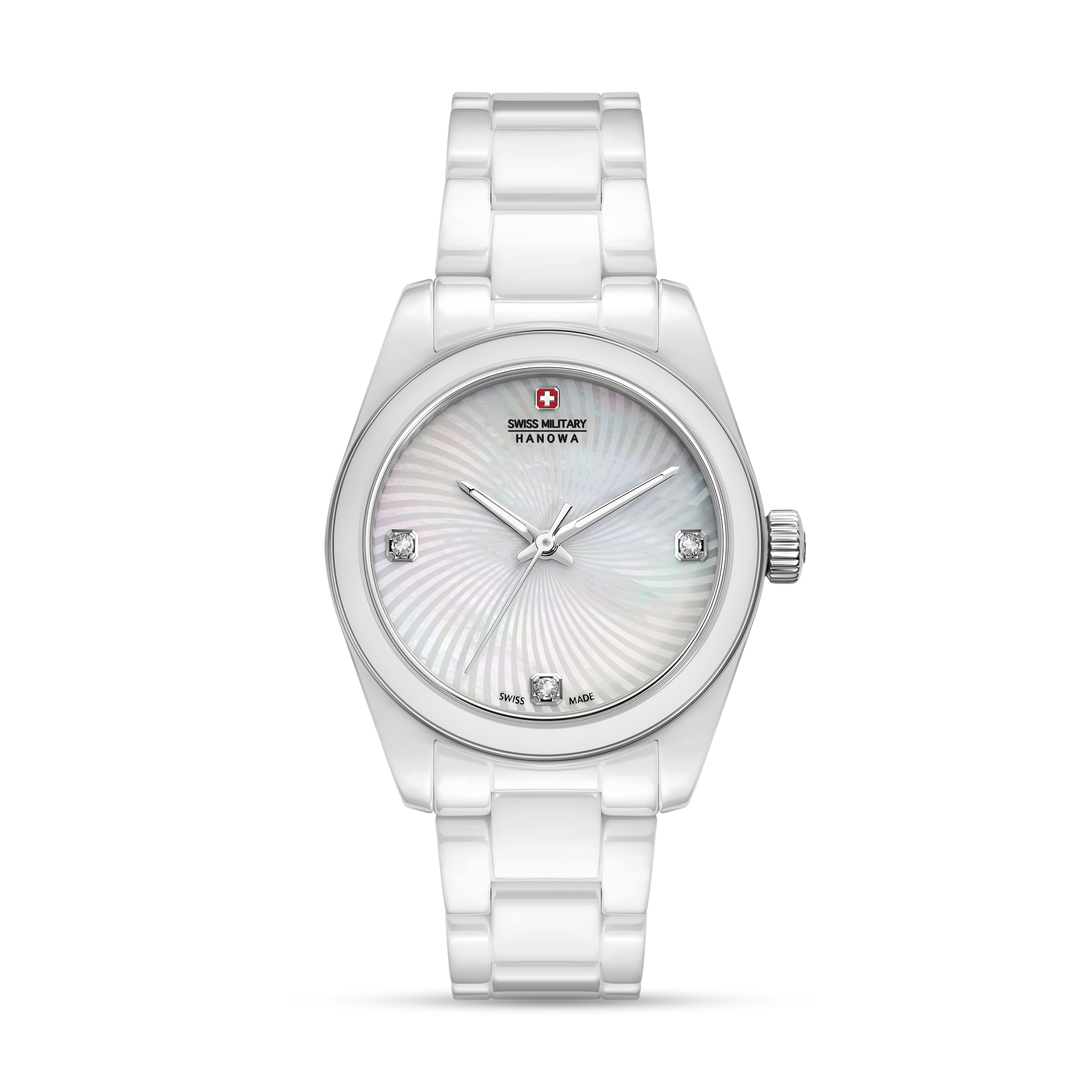Armbanduhr Swiss Military Hanowa mit weißem Keramikband und Saphirglas-Gehäuse