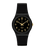 Armbanduhr mit schwarzem Silikonarmband und goldfarbigem Zifferblatt, mit Zeigern