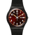 Damenuhr im Detail: burgunder Zifferblatt, schwarze Lünette, Textilarmband, Wochentag WED