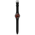 Damenuhr am Armband: rundes schwarzes Gehäuse, burgunder Zifferblatt mit WED, langes Textilband