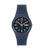 Swatch Armbanduhr mit dunkelblauem Silikonarmband und rundem Dunkelblau-Zifferblatt