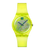 Transparente Damenuhr mit leuchtend gelbem Zifferblatt und Armband, rundes Design