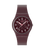 Armbanduhr mit burgunderfarbenem Silikonarmband und rundem Zifferblatt, weiße Ziffern