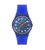 Blaue Damenuhr mit rundem Zifferblatt und blauem Silikonarmband
