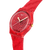 Swatch Damenuhr rot mit rundem Glas und Herzmusterzifferblatt; goldene Krone