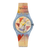Swatch Armbanduhr mit rundem Ziffernblatt und transparentem Kunststoffarmband in Blau