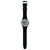 Schwarze Swatch Armbanduhr mit langem Silikonarmband und rundem Zifferblatt