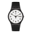Armbanduhr mit schwarzem Armband und weißem Zifferblatt, analoge Uhrzeit und Tagesdatum