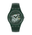 Swatch Armbanduhr: grünes Muster-Zifferblatt, Kunststoffarmband, silberne Zeiger