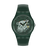 Swatch Armbanduhr mit grünem Muster-Zifferblatt und offenem Uhrwerk, Kunststoffband