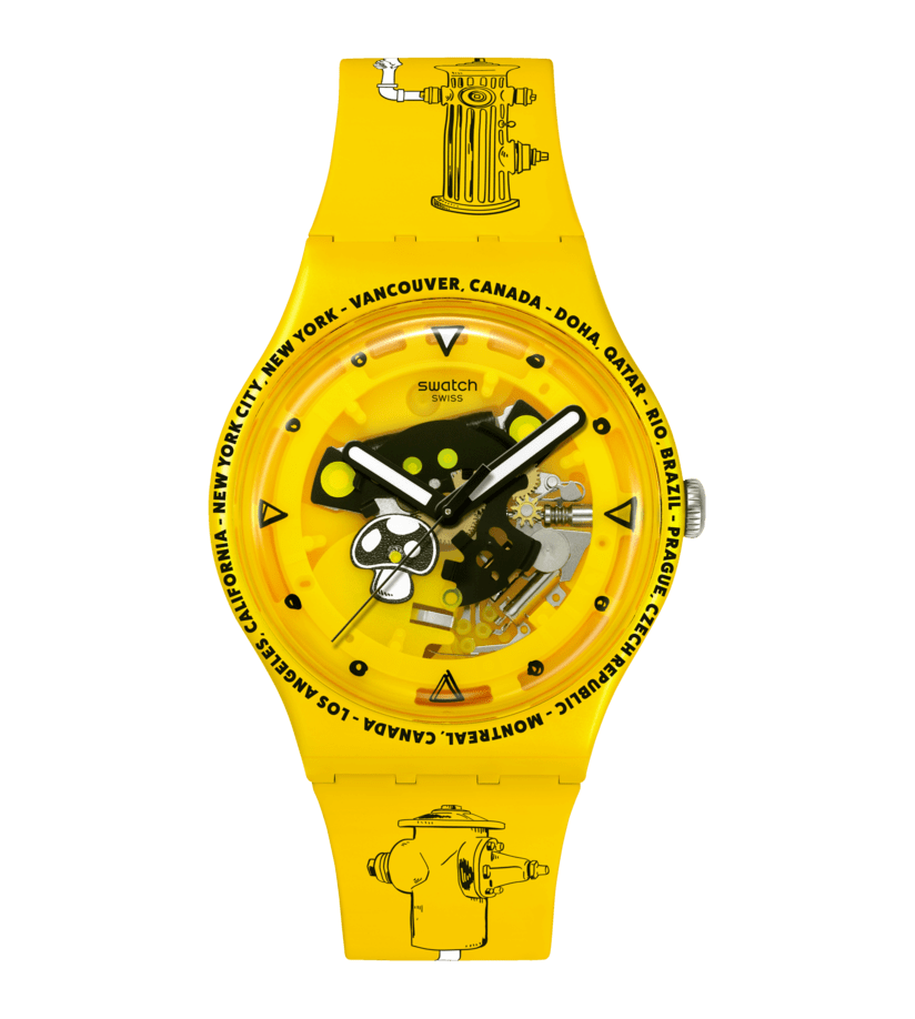 Herren-Armbanduhr mit gelbem Silikonarmband und schwarzem Zifferblatt