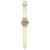Beige Armbanduhr mit langem Armband, rundes Zifferblatt mit roten Zeigern