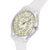 Swatch Armbanduhr transparent, schräger Blick aufs Zifferblatt mit Keith Haring Linien
