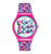 Swatch Damenuhr mit rosa Silikonarmband und rundem Zifferblatt mit buntem Print