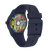 Herrenarmbanduhr in seitlicher Ansicht, blaues Gehäuse und Bio-Kunststoffarmband
