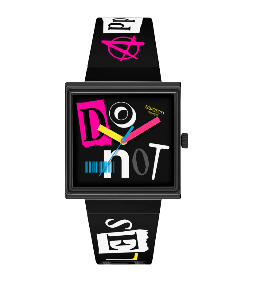 Unisex-Armbanduhr mit schwarzem, quadratischem Gehäuse und mehrfarbigem Zifferblatt