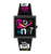 Unisex-Armbanduhr mit schwarzem Quadrat-Zifferblatt, pinkem Logo und bunten Zeigern