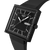 Herrenarmbanduhr Swatch mit schwarzem Gehäuse und quadratischem Zifferblatt im Detail