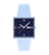 Swatch Damenuhr mit rechteckigem, blauem Gehäuse und hellblauem Textilband